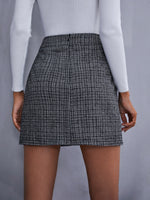 Button Detail Zip Back Plaid Skirt
