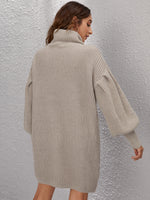 Turtleneck Drop Shoulder Sweater Dress Without Belt