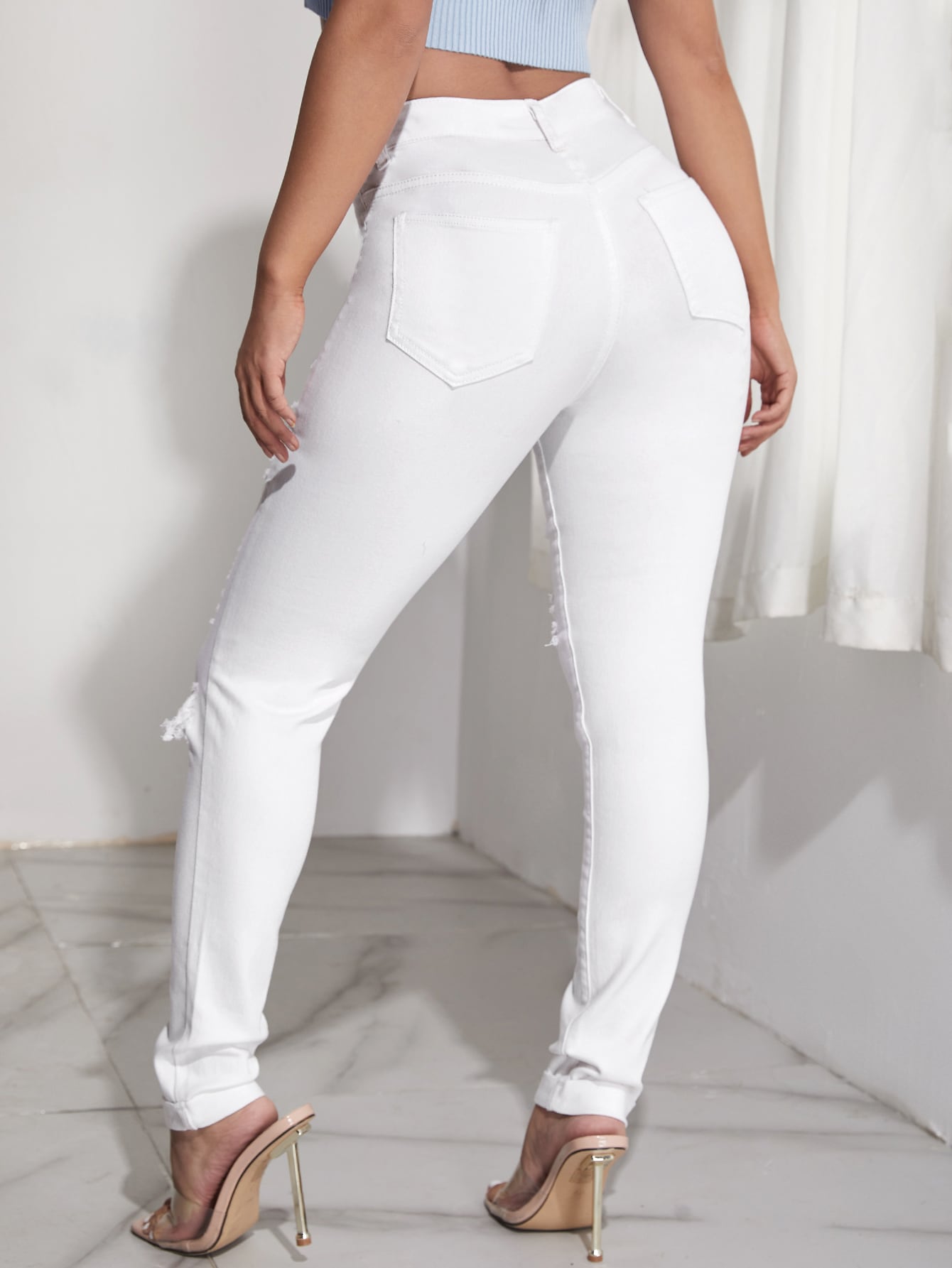 High Waist Cut Out Ripped Frayed Skinny Jeans