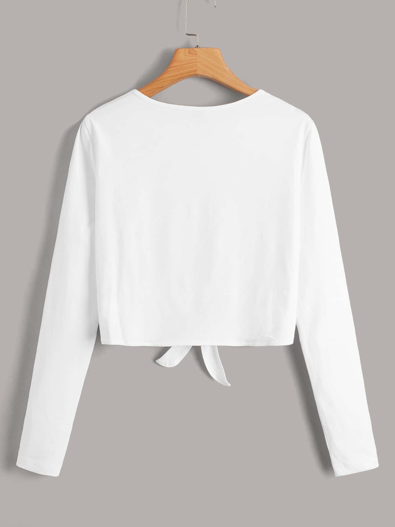 Solid Round Neck Knot Hem Tee