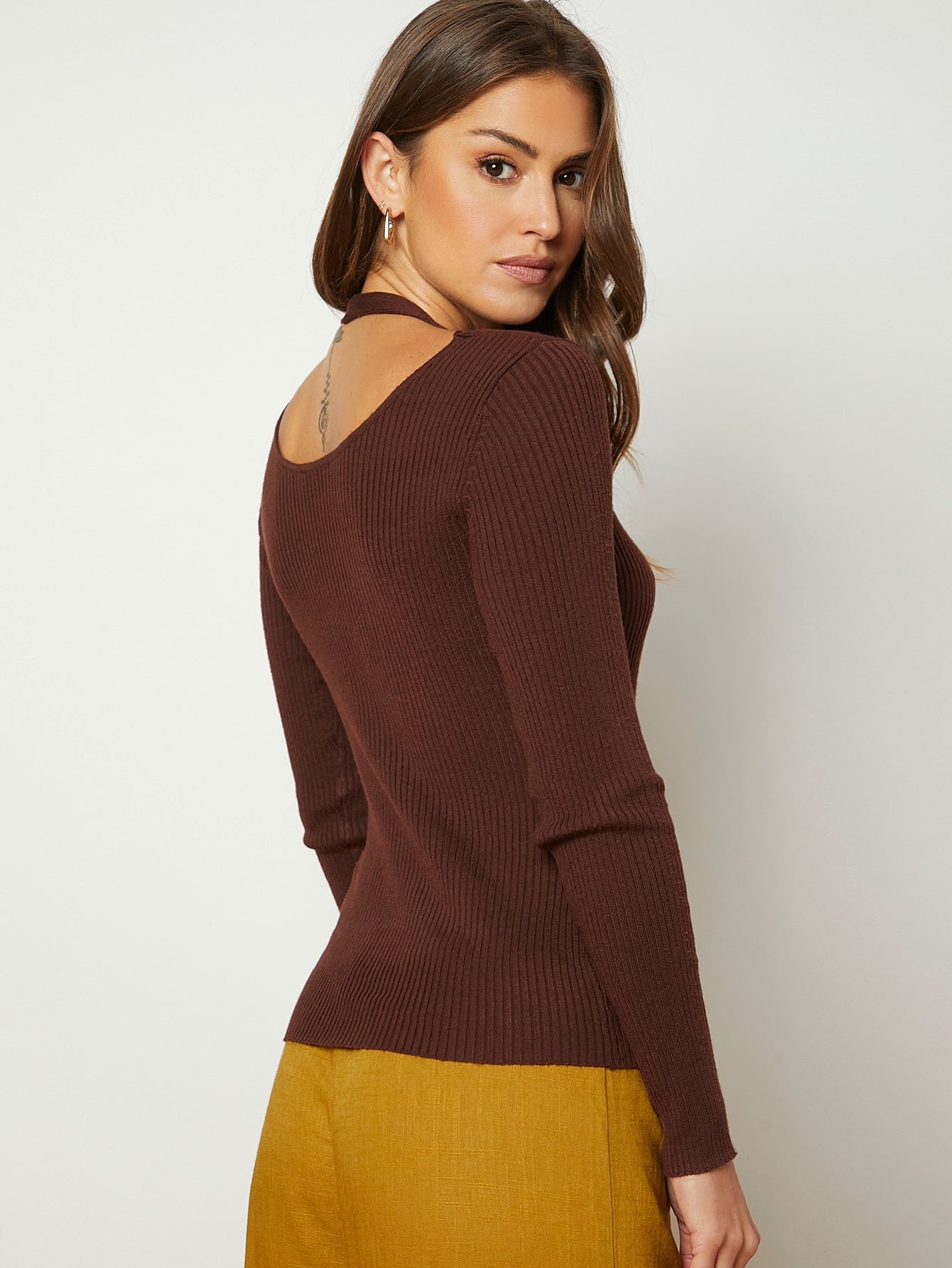 Solid Rib Knit Slim Sweater