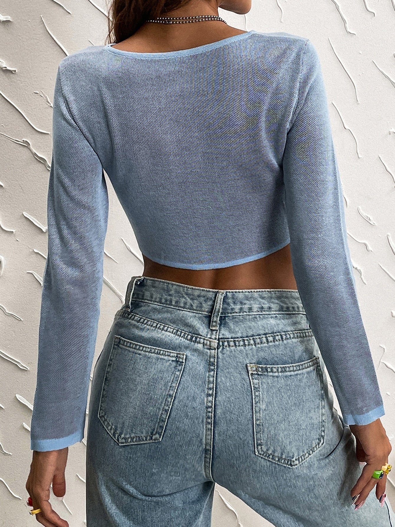 Cherry Pattern Cutout Front Crop Sweater