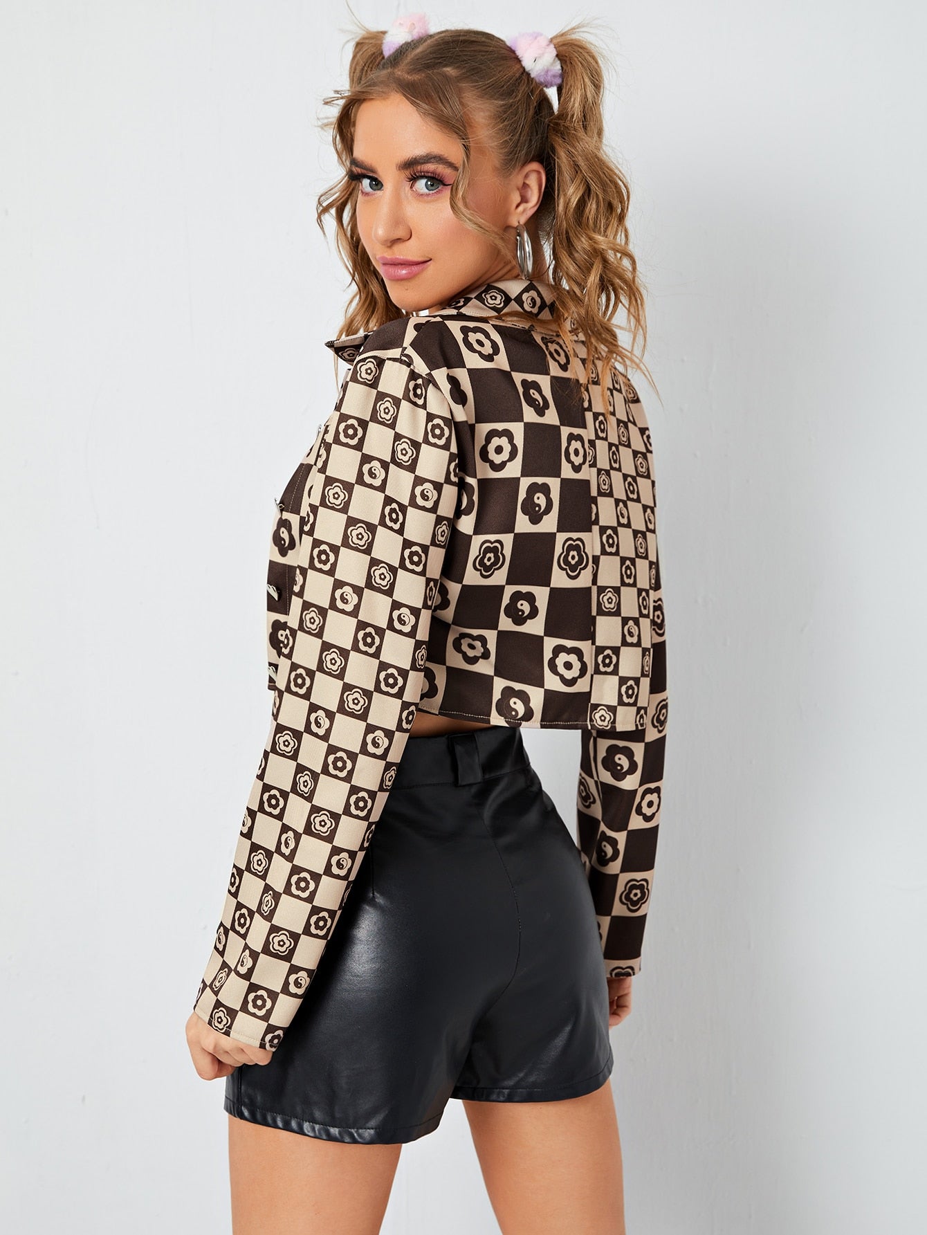 Geo And Yin & Yang Print Crop Jacket