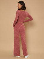 Square Neck Space Dye Top & Drawstring Waist Split Hem Pants