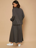 Zip Up Drop Shoulder Bomber Jacket & Skirt
