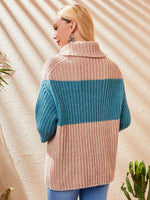 Colorblock High Neck Drop Shoulder Sweater