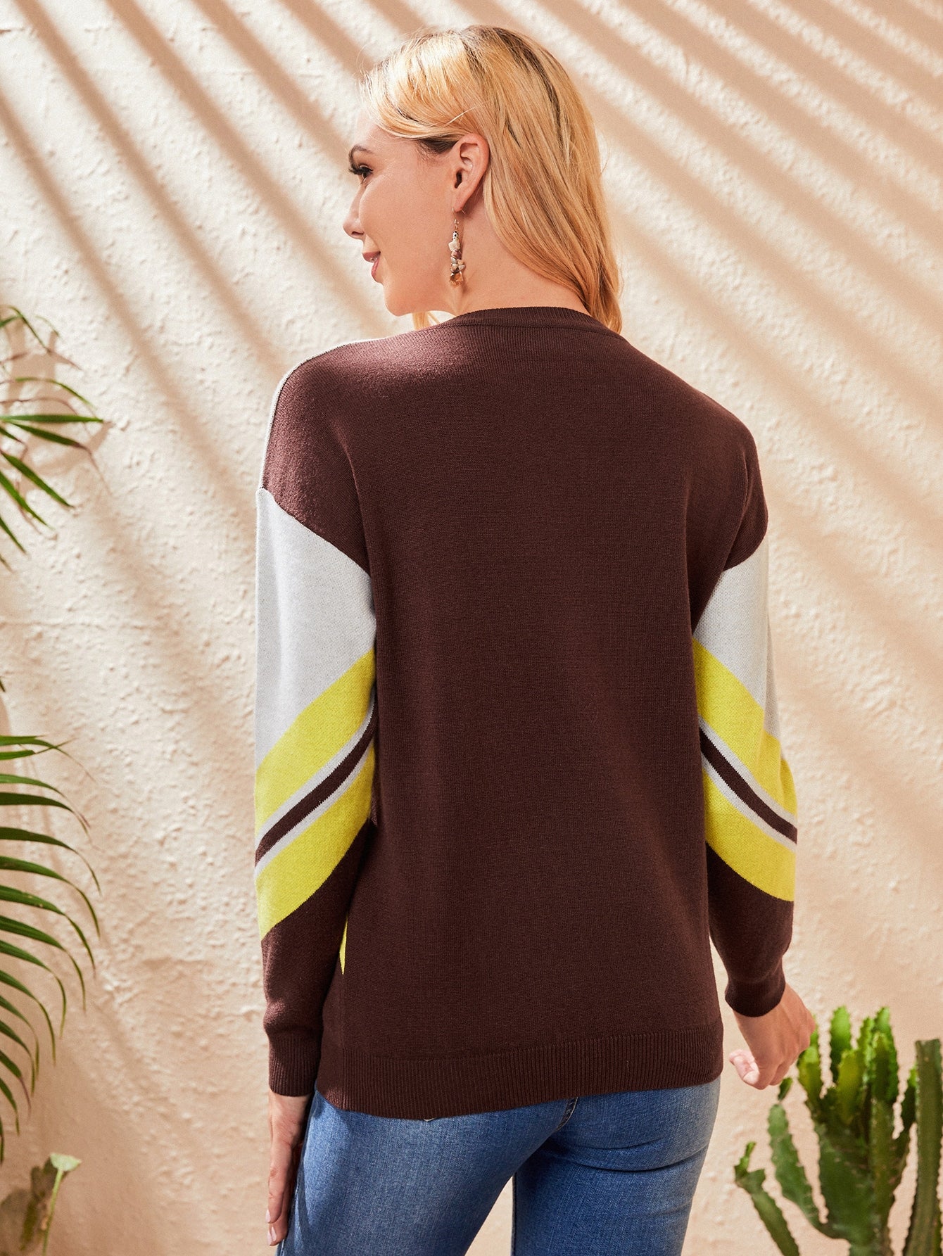 Colorblock Round Neck Drop Shoulder Sweater