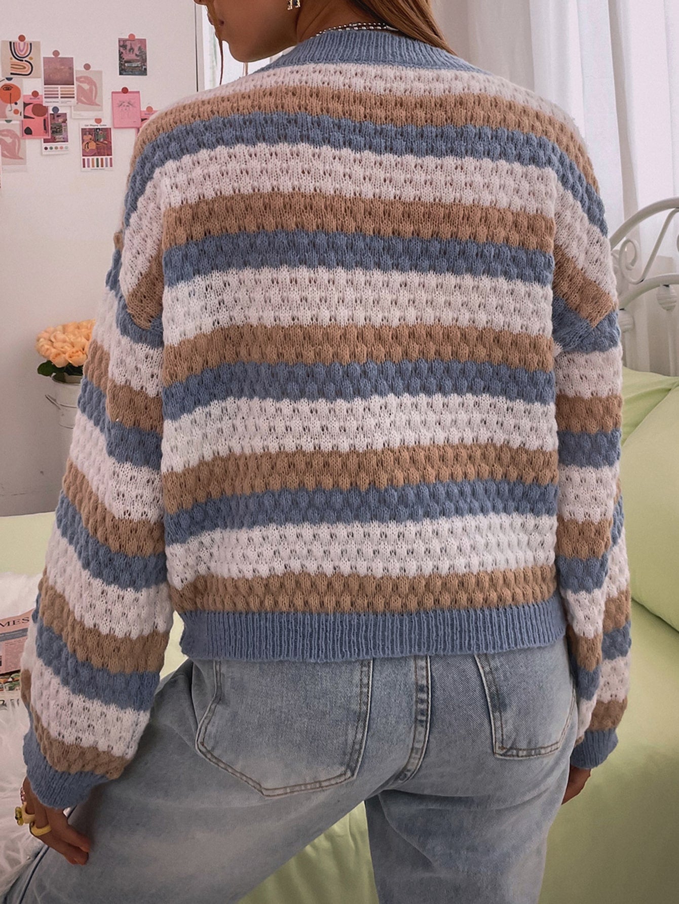 Block Striped Drop Shoulder Sweater