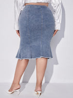 Plus Raw Hem Denim Mermaid Skirt