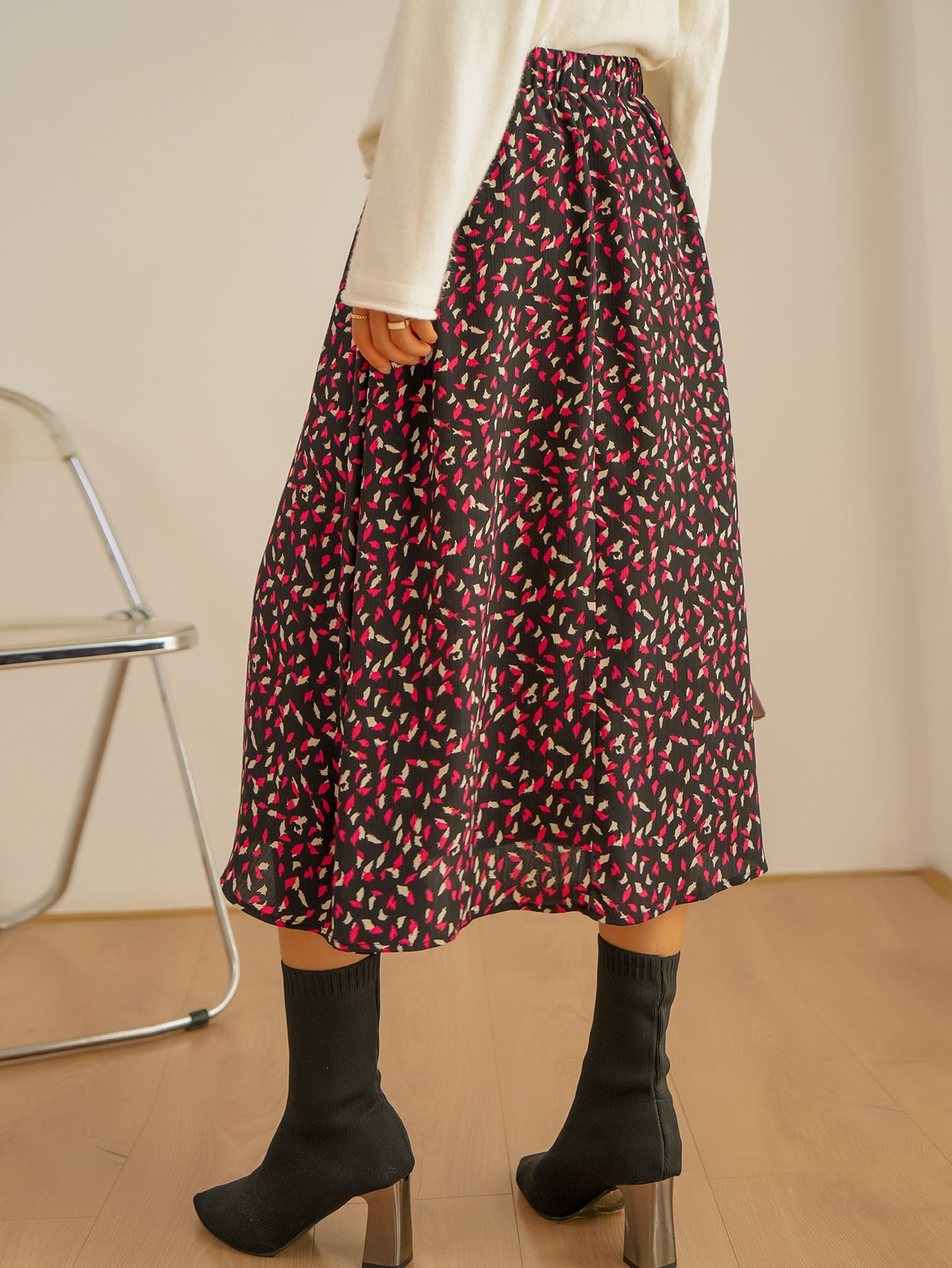 Allover Print High Waist Skirt