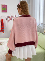 Drop Shoulder Lantern Sleeve Colorblock Cardigan