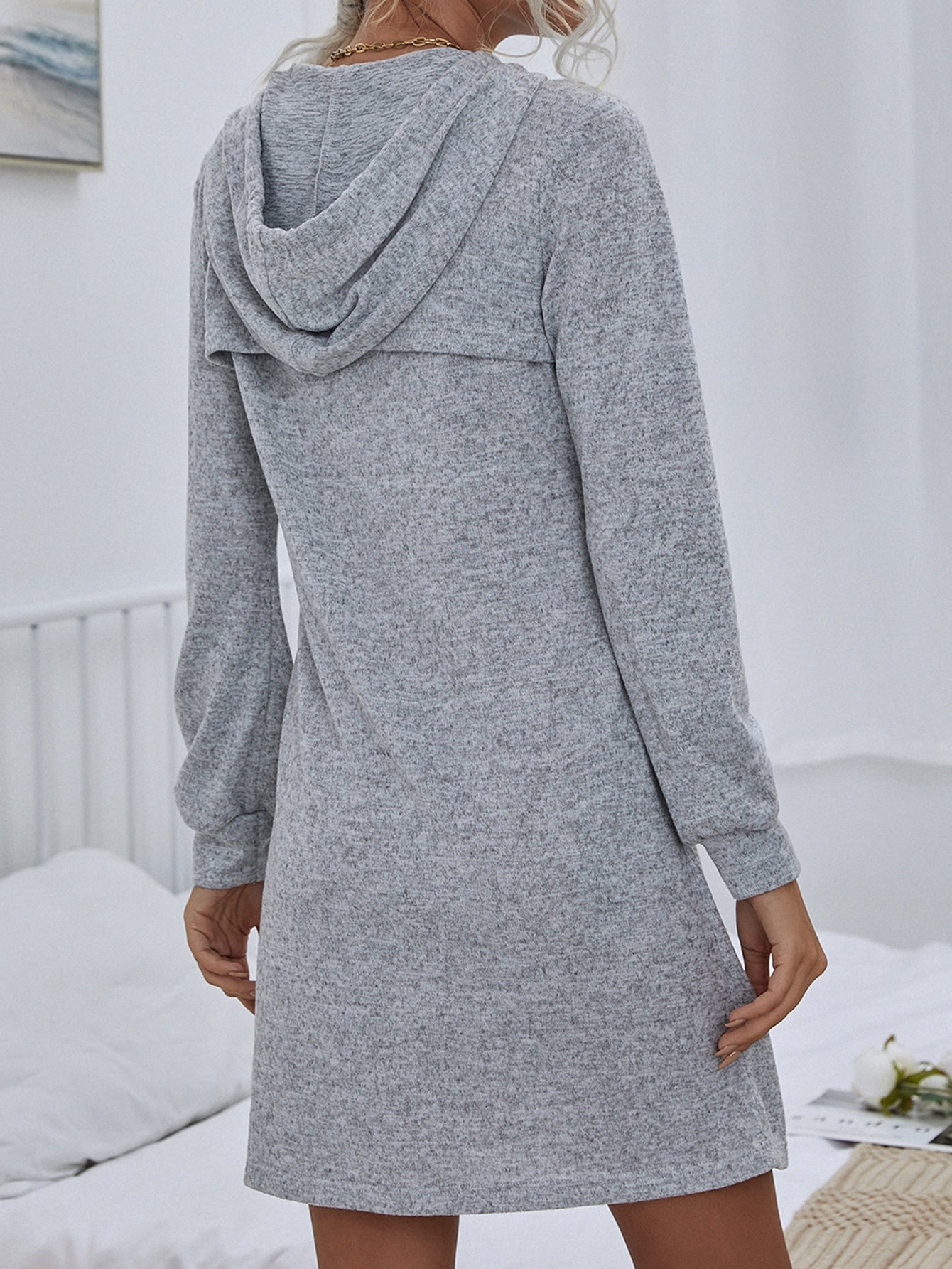 Heathered Gray Dress With Drawstring Super Crop Hoodie