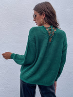 Drop Shoulder Lace Up Back Sweater