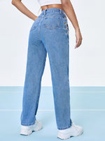 Chain Lace Up Side Straight Leg Jeans