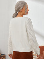 Pointelle Knit Panel Solid Sweater