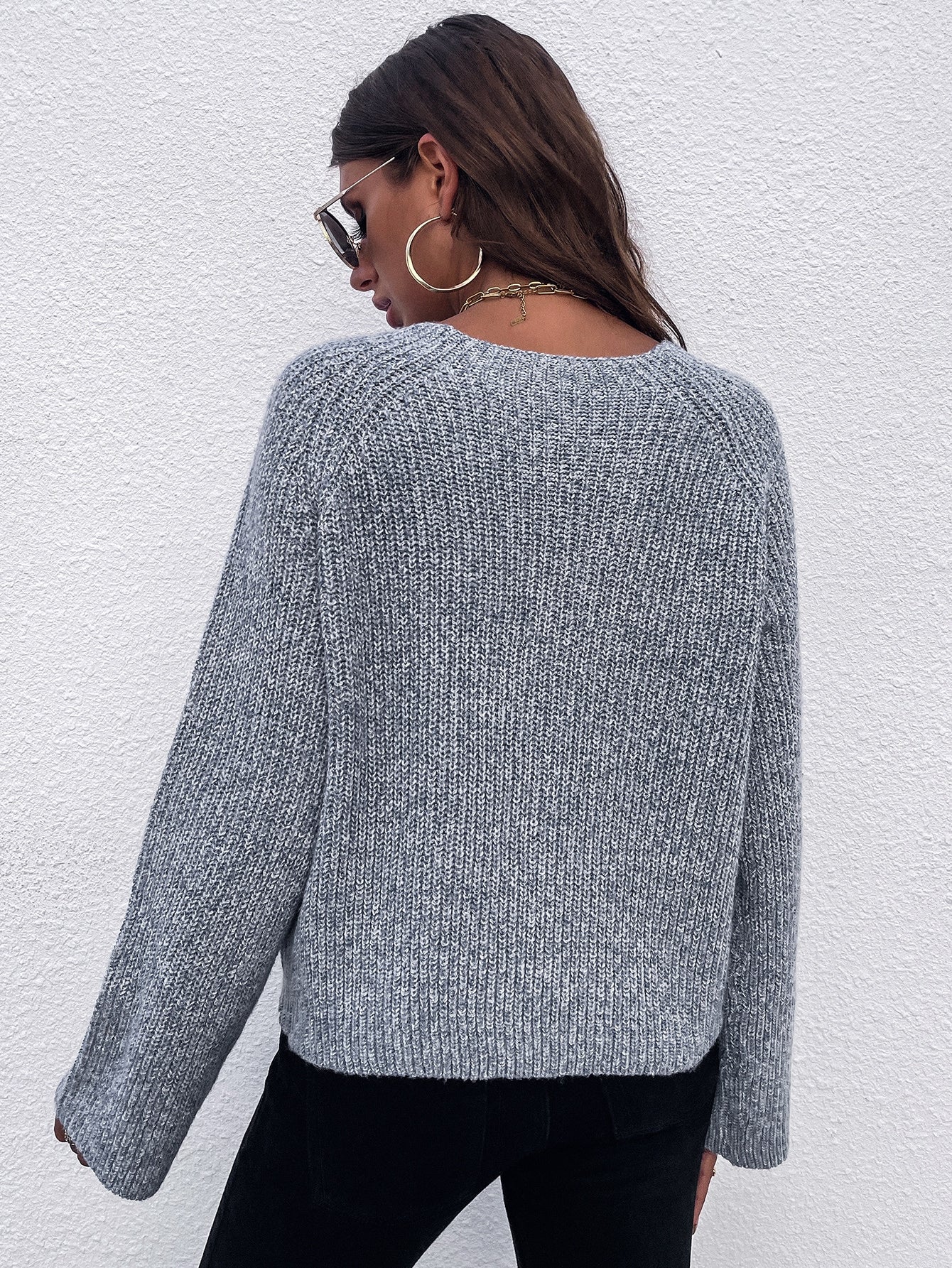Solid Raglan Sleeve Sweater
