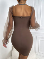 Sweetheart Neck Flounce Sleeve Bodycon Dress
