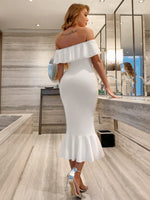 Bardot Ruffle Trim Mermaid Dress
