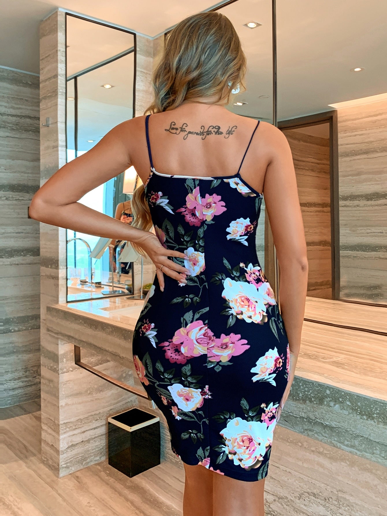 Floral Print Spaghetti Strap Skinny Dress