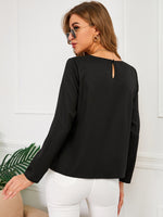 Butterfly Print Contrast Mesh Blouse