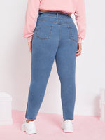 Plus High Waist Slant Pocket Raw Trim Split Hem Jeans