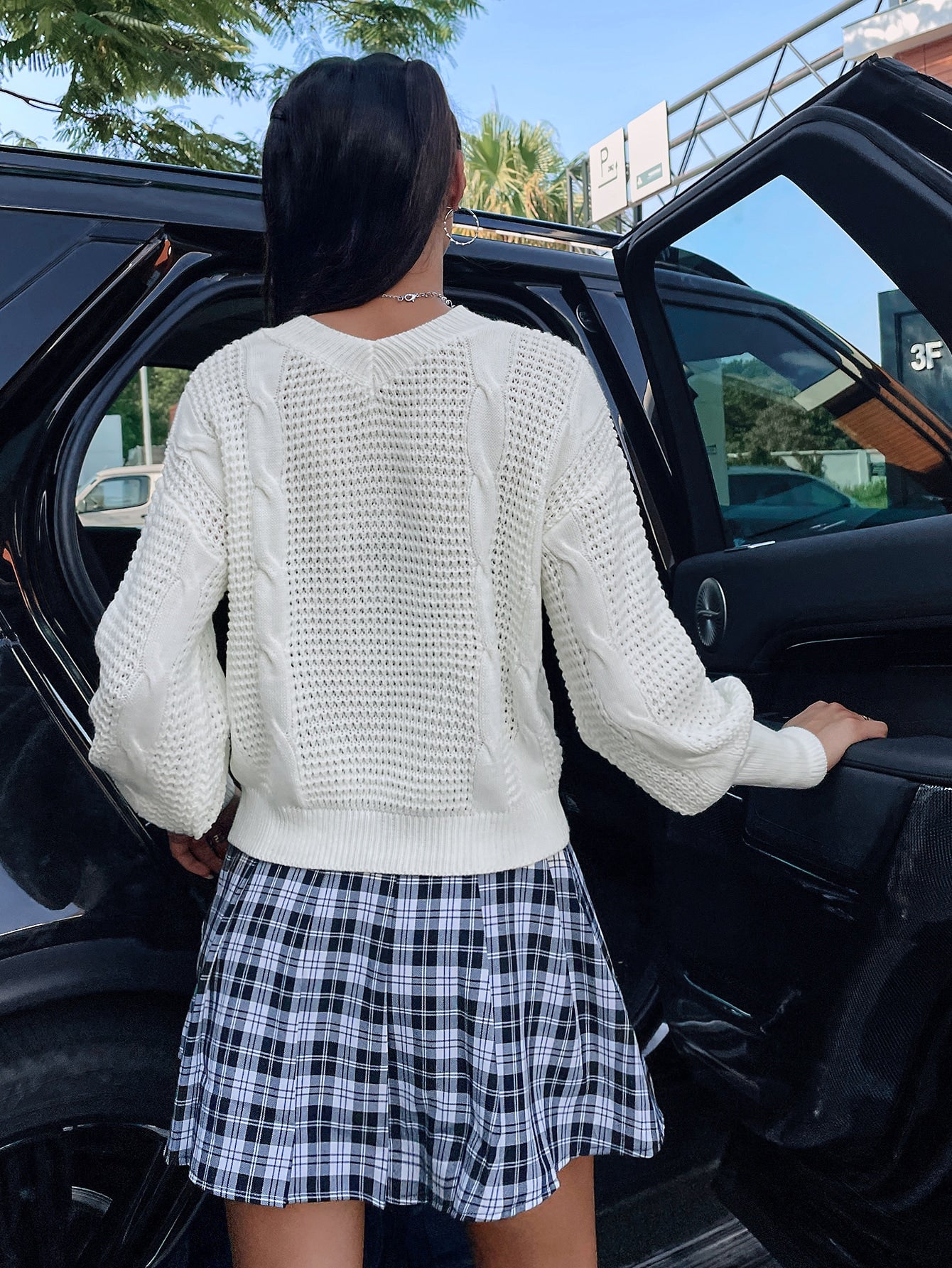 Contrast Mesh Tie Front Sweater