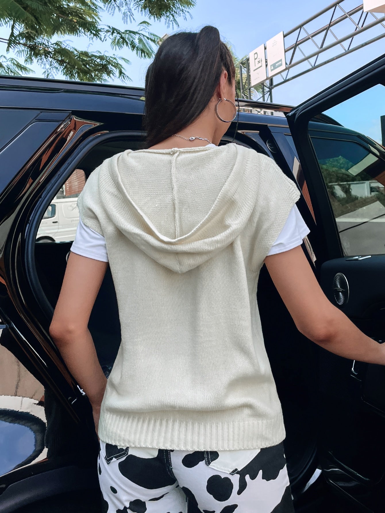 Drawstring Hooded Knit Top Without Tee