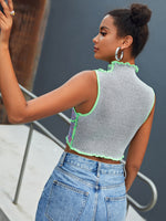 Space Dye Colorblock Lettuce Trim Crop Tank Top