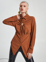 Drawstring Cutout Front Blouse