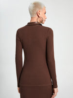 Ribbed Knit Button Front Top