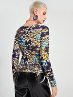 Leopard Print Tie Front Form Fitted Tee