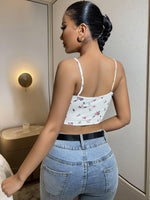Floral Print Knotted Crop Cami Top