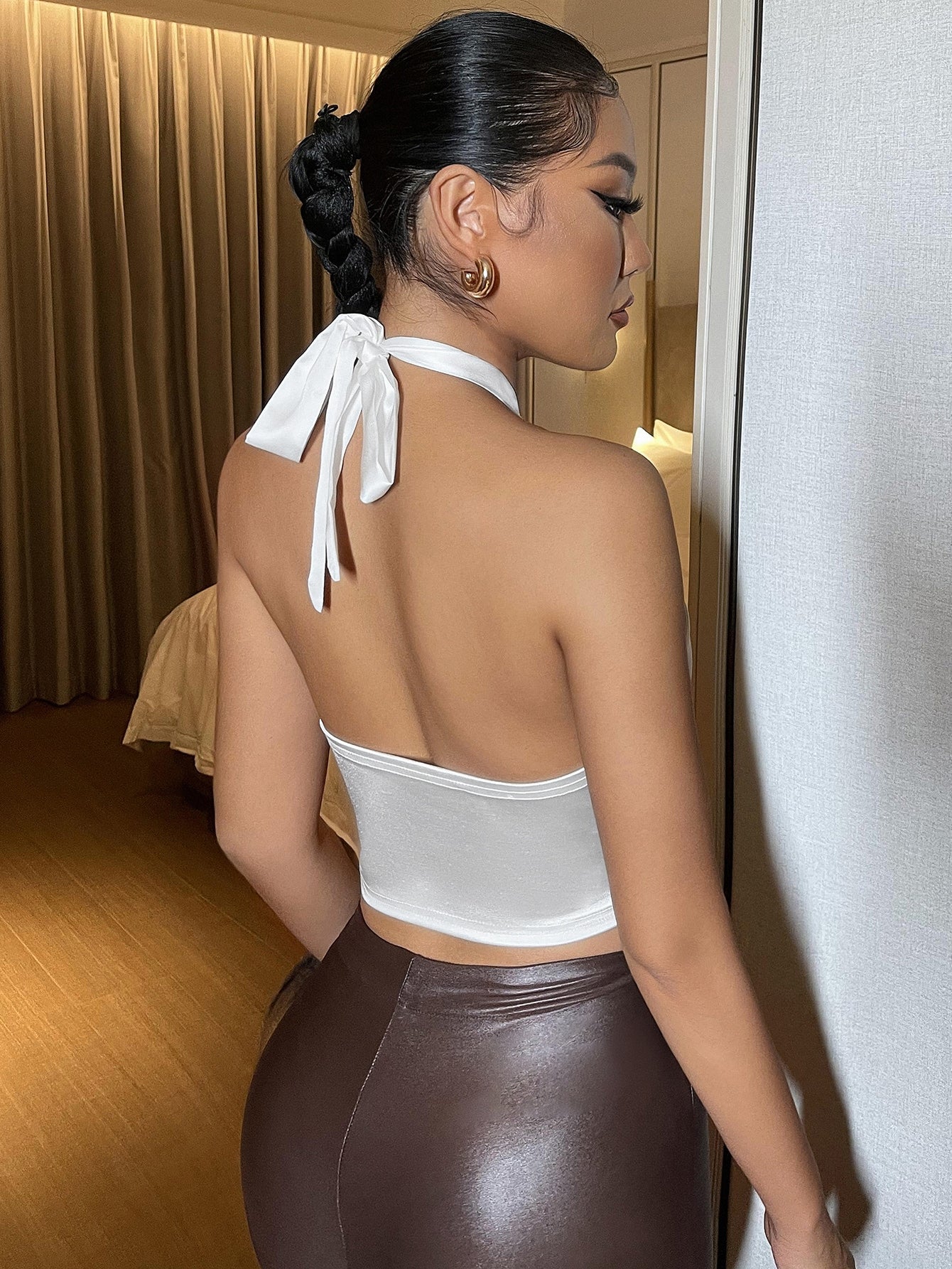 Solid Asymmetrical Hem Halter Top