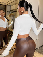 Solid Half Button Crop Tee