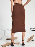 Ribbed Knit Tie Side Slit Skirt