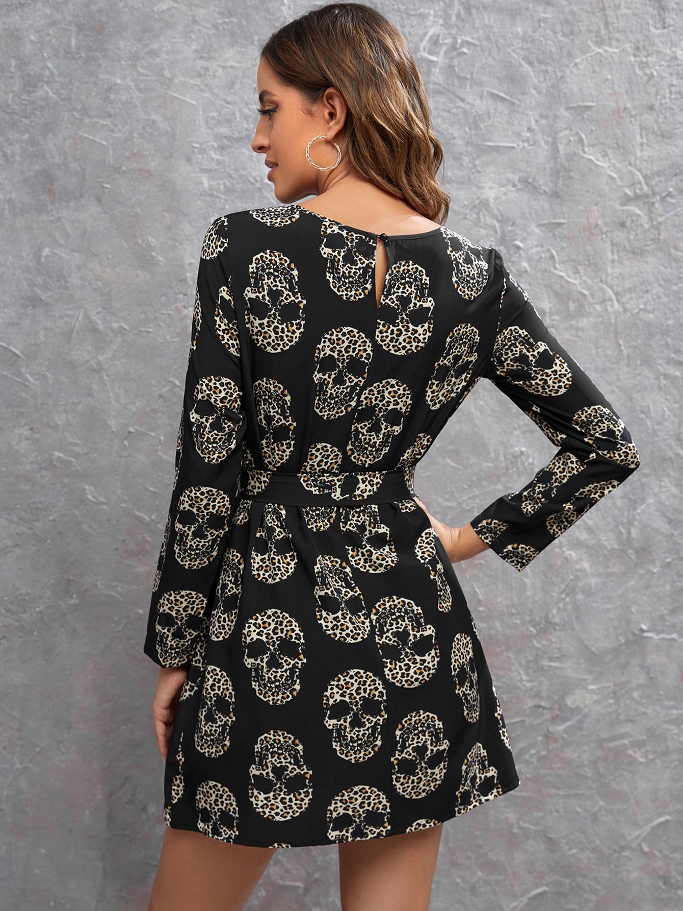 Leopard Skull Print Belted Dress