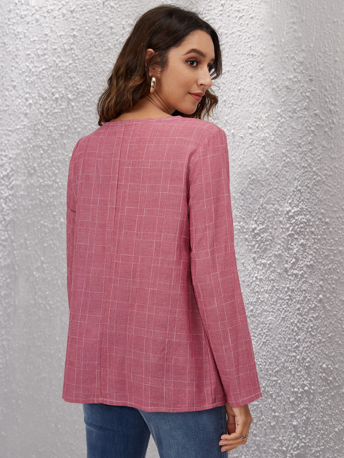 Plaid Ruched Single Breasted Blouse