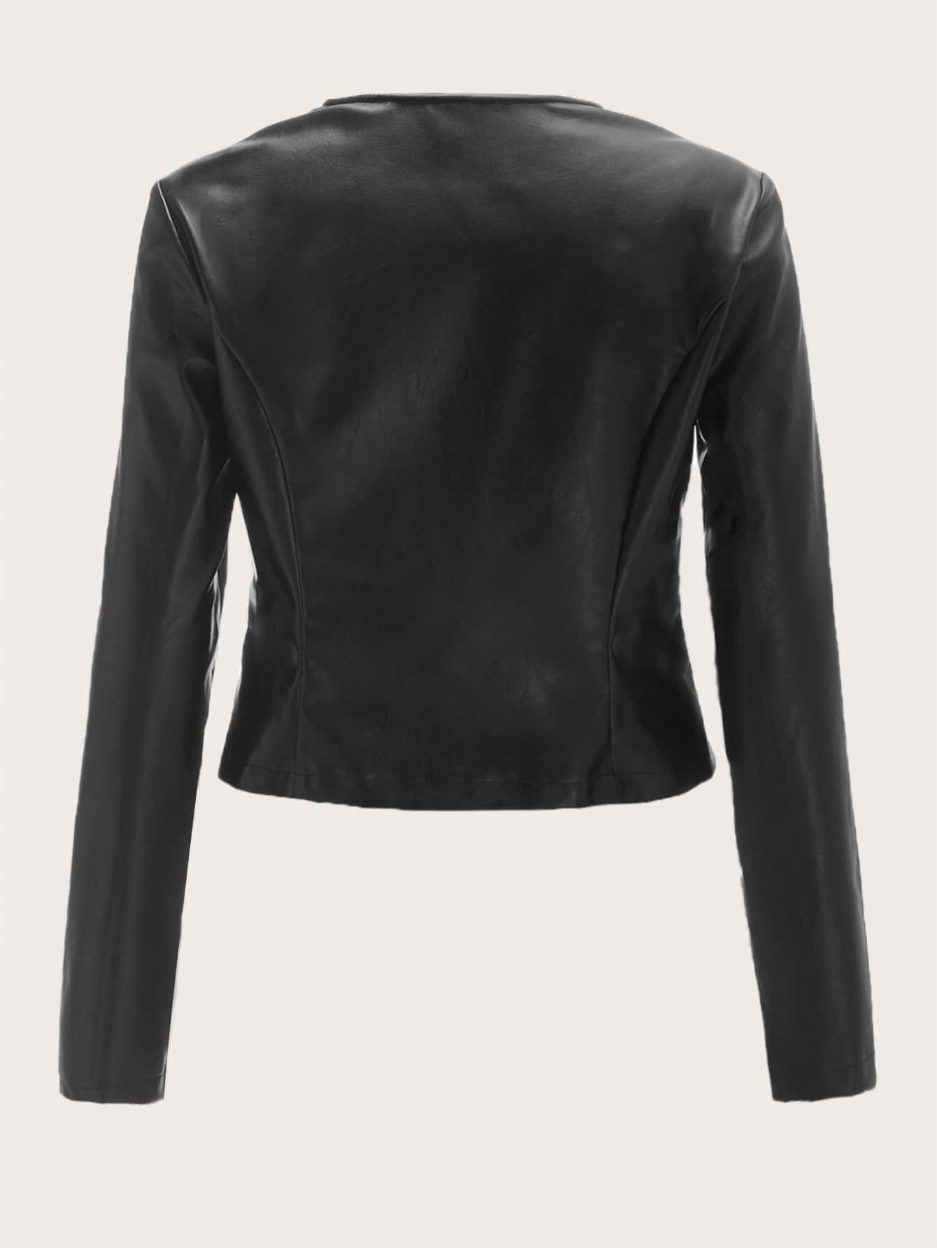 Zip Detail PU Leather Jacket