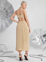 Crop Cami Top & Wrap Hem Straight Skirt