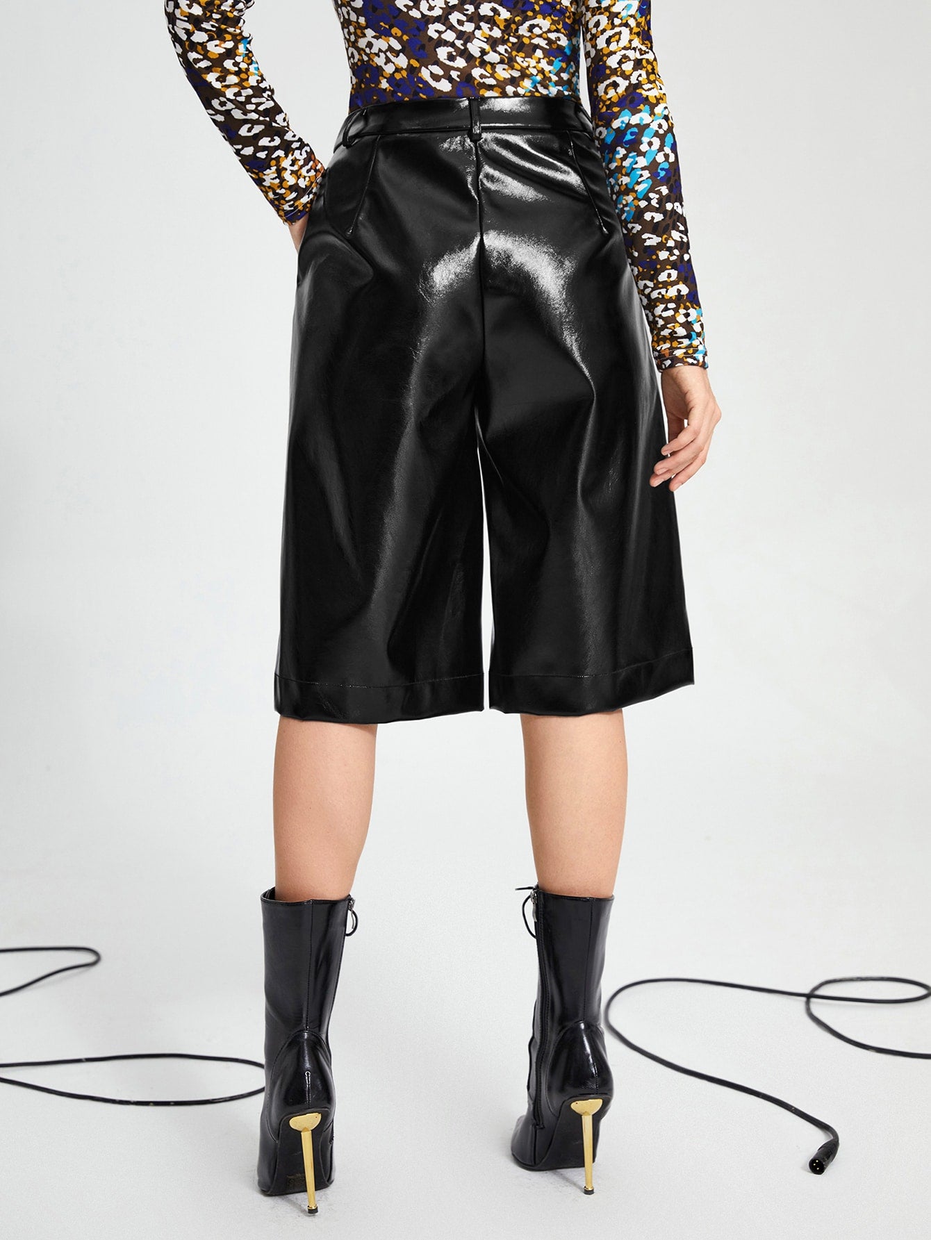Seam Front PU Leather Bermuda Shorts