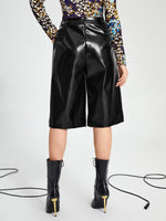 Seam Front PU Leather Bermuda Shorts