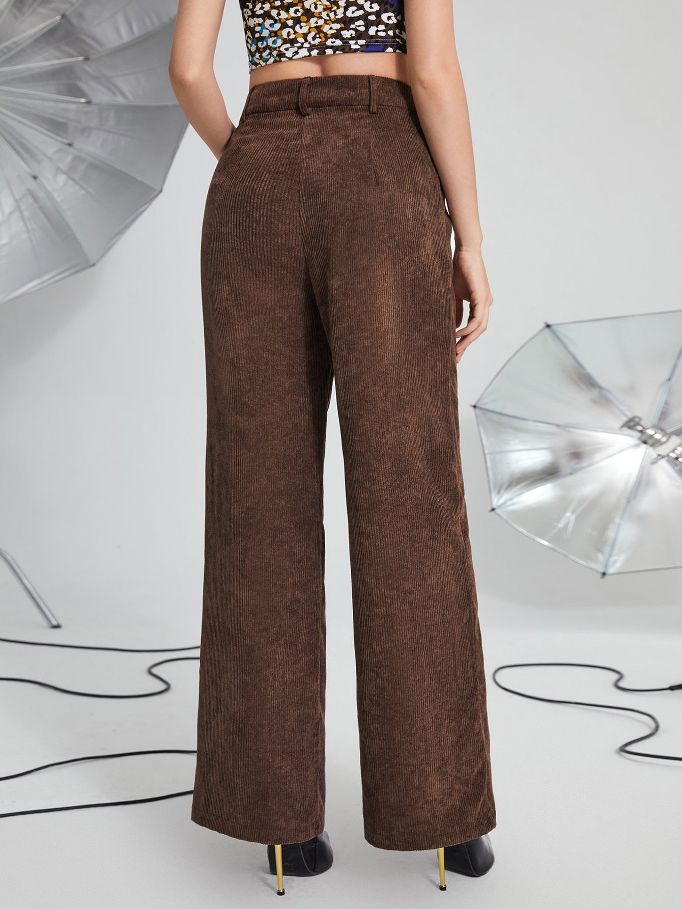 Slant Pocket High Waist Corduroy Pants