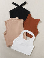 4pcs Solid Ribbed Knit Top