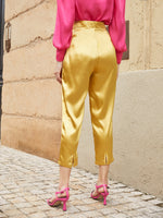 High Waist Fold Pleated Satin Pants Without Belt