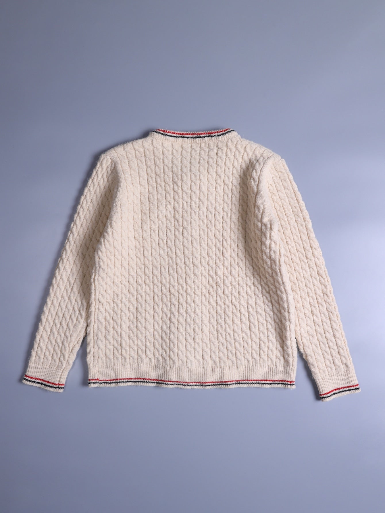 Cable Knit Striped Trim Cardigan