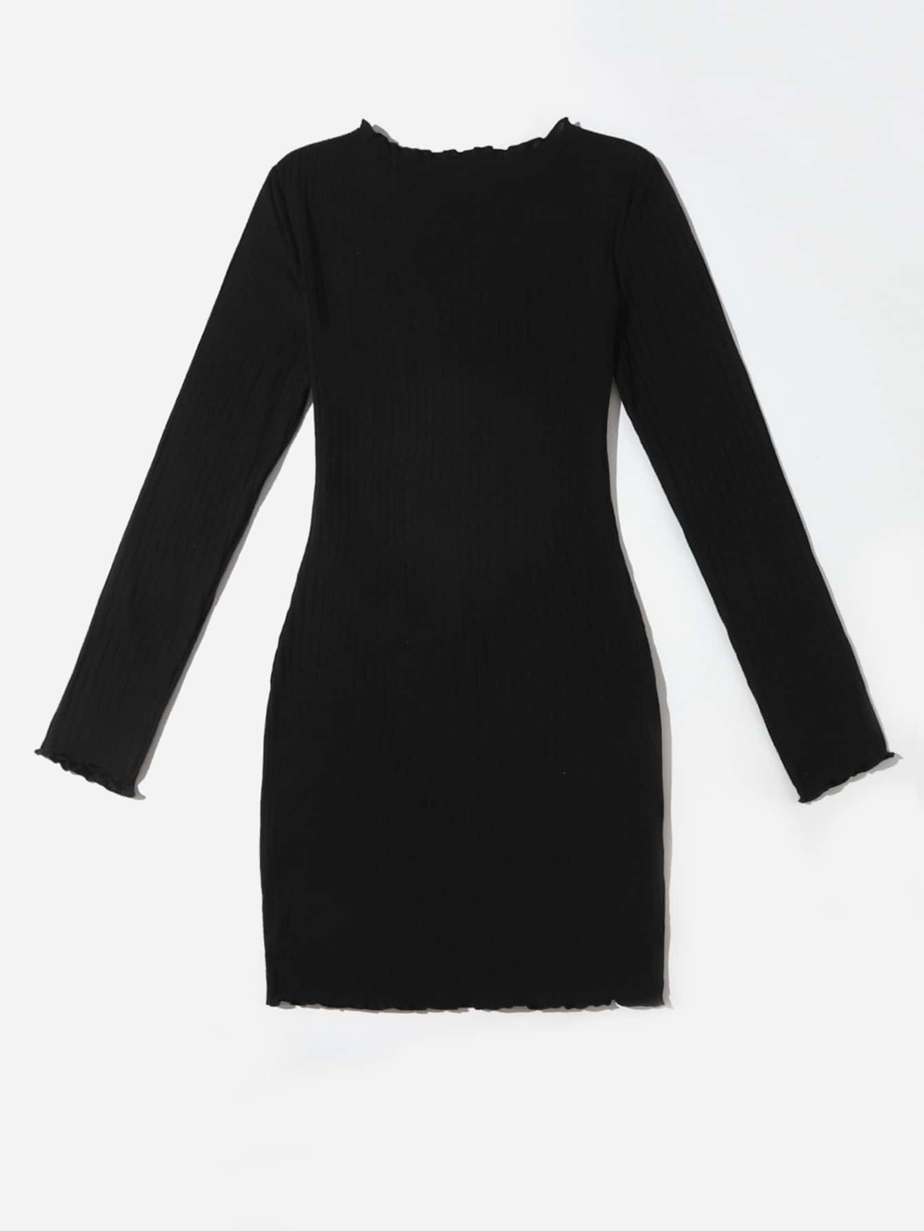 Lettuce Trim Ribbed Knit Dress