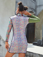 Space Dye Top-stitching Seam Mock Neck Bodycon Dress