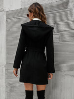 Slant Pockets Hooded Belted Overcoat