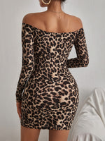 Leopard Print V Wired Off Shoulder Bodycon Dress