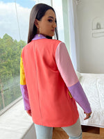 Lapel Collar Color Block Flap Detail Blazer